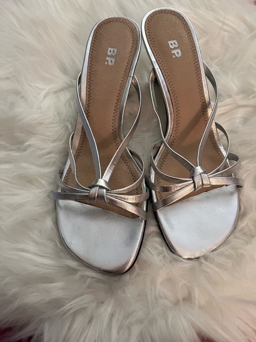 bp Metallic Silver Strappy Knot Slide Heels